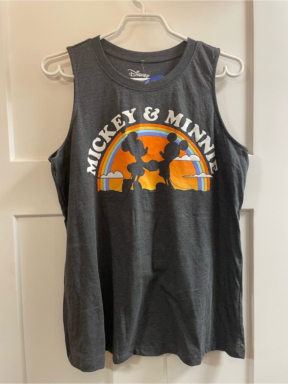 Disney Heather Grey Tank with Retro Orange Rainbow Mickey & Minnie